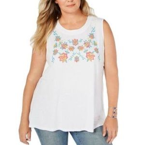 STYLE & COMPANY Womens White Print Sleeveless Top
